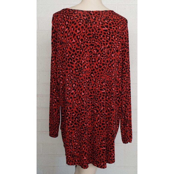 Jessica Simpson 1X Red Black Cheetah Print Hi Low Hem Stretch Tunic Top - Picture 4 of 6